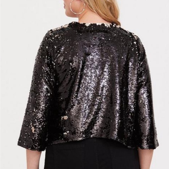 Torrid Black/Rose Gold Two-Tone Sequin Drape Jacket Size 3/4 - Picture 3 of 14